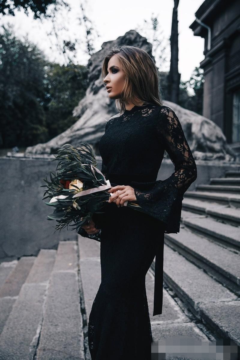 Pink Black Lace Bridesmaid Dresses 2020 Scalloped High Neck Long Juliet Sleeves Mermaid Maid of Honor Gown Wedding Guest Formal Evening Gown