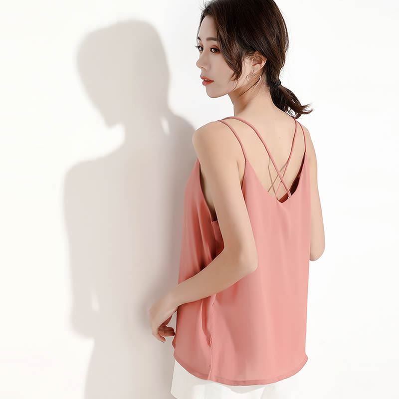 Spring and Summer Chiffon Sleeveless T-shirt Female Soft Loose Bottom Blouse Vest Sling, Black
Spring and Summer Chiffon Sleeveless T-shirt Female Soft Loose Bottom Blouse Vest Sling, Black
