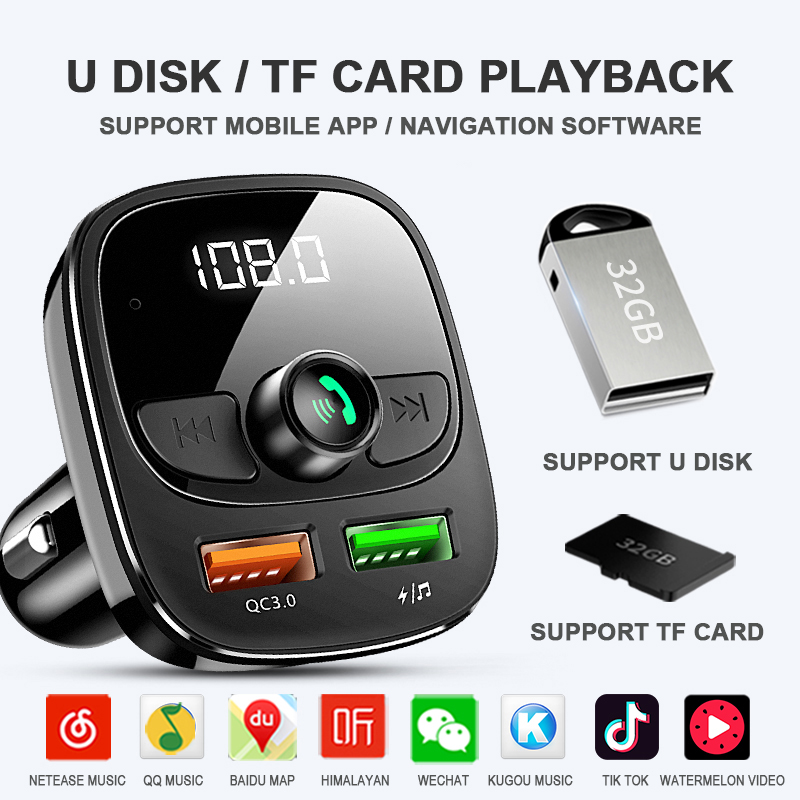 QC 3.0 Handsfree 5.0 Fm Transmitter Modulator Car Bluetooth Car Kit Dual USB Charger Car MP3 Player TF Card Music Adapter
QC 3.0 Handsfree 5.0 Fm Transmitter Modulator Car Bluetooth Car Kit Dual USB Charger Car MP3 Player TF Card Music Adapter