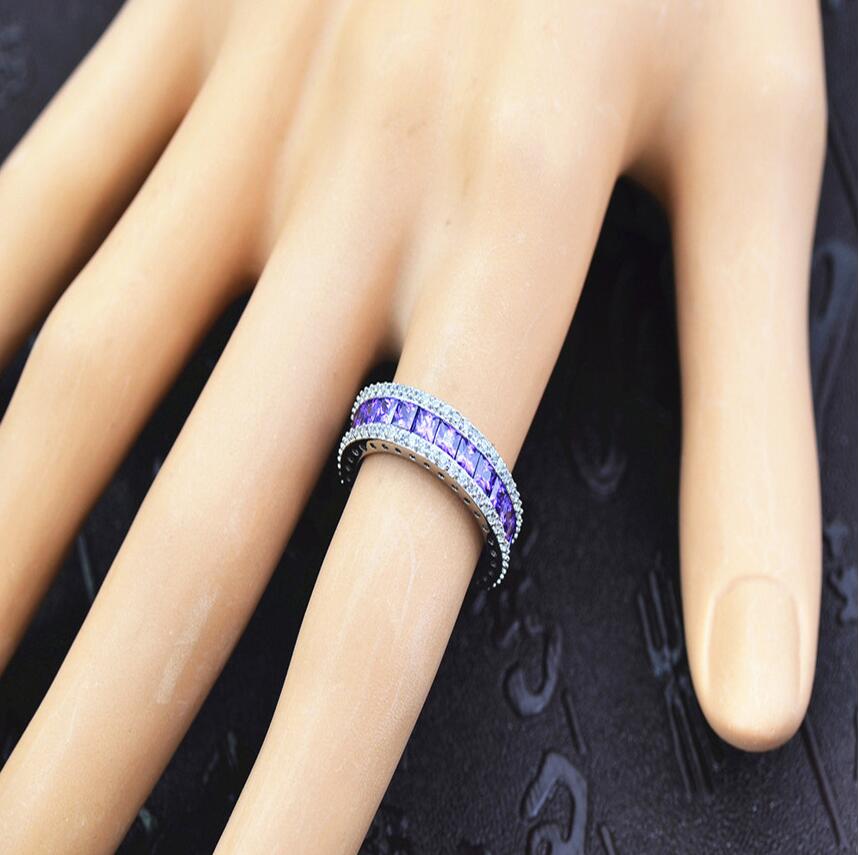 New Arrival Unique Luxury Jewelry 18K White Gold Fill Full Princess Cut White Topaz SONA Diamond Women Wedding Bridal Ring For Lover Gift