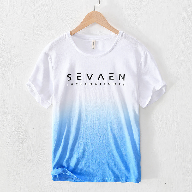 New Gradient Color Casual Men's T-shirt Loose round Collar Lt26037, Blue