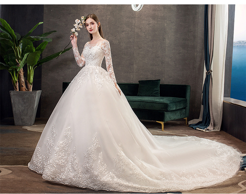 2021 New Vintage O Neck Full Sleeve Wedding Dress Illusion Simple Lace Embroidery Custom Made Bridal Gown Vestido De Noiva