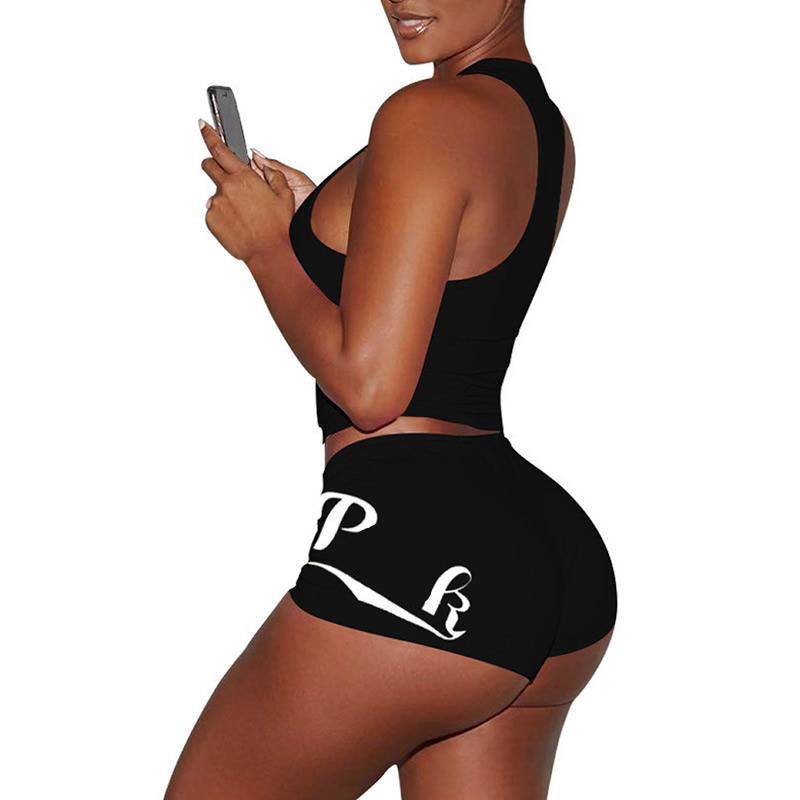 Women 039S Tracksuits Set Letter Print Casual Summer Two Piece Sets Tracksuits Women Tank Top and Shorts Outfit Plus Size S3XL