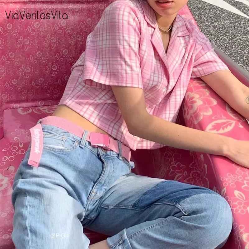 Women Blouse Loose Tops Plaid V Neck Shirt Cropped Shirt Coat Lady Clothes Casual Turn-down Crop Tops 2020 Summer Pink Blouse
Women Blouse Loose Tops Plaid V Neck Shirt Cropped Shirt Coat Lady Clothes Casual Turn-down Crop Tops 2020 Summer Pink Blouse