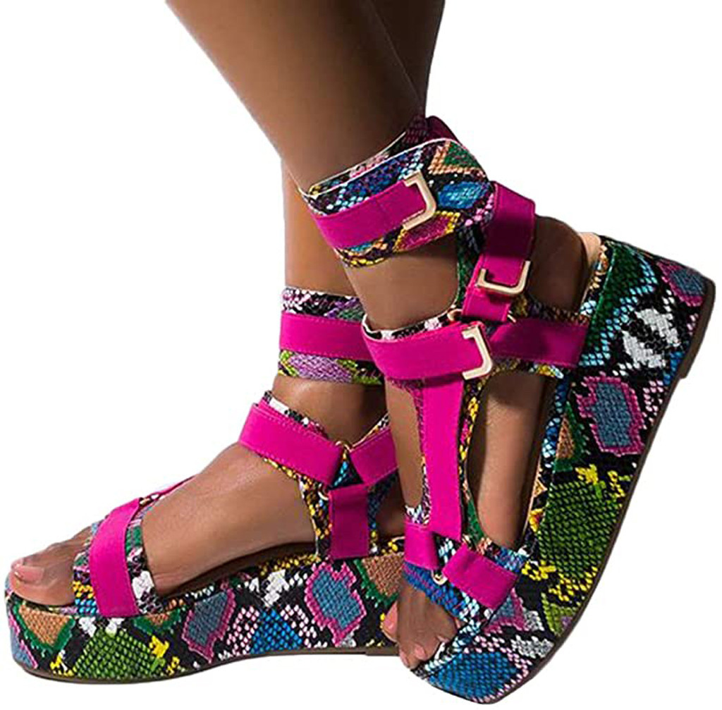 Wedges Gladiator Sandals Shoes Woman Platform Ankel Strap Flats Comfortable Beach Shoes Sandals For Womens Open Toe Sandals Y200620
