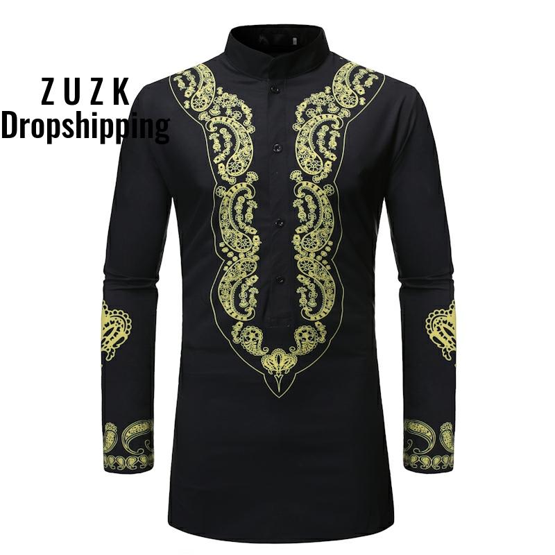 Men' National Wind Long-sleeved Printed Shirt, Men' Long Paragraph Middle East Stlye Slim Fit Shirt, Black
Men' National Wind Long-sleeved Printed Shirt, Men' Long Paragraph Middle East Stlye Slim Fit Shirt, Black