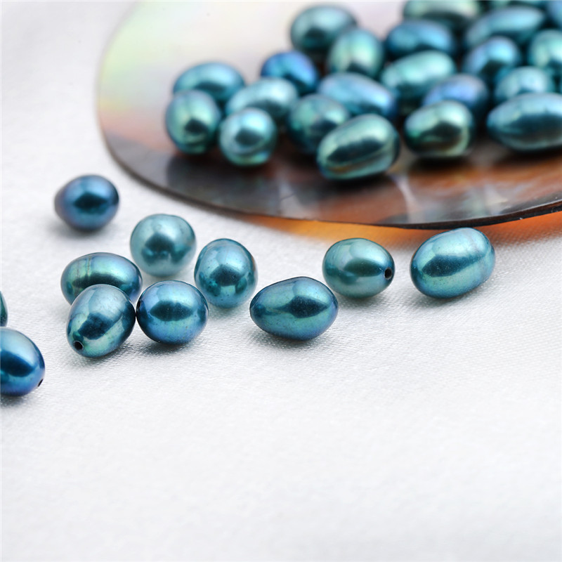 50 Pieces Wholesale Mixed 6-9mm Peacock Green and Blue Cultured Freshwater Pearls Half-drilled Teardrop Loose Pearl