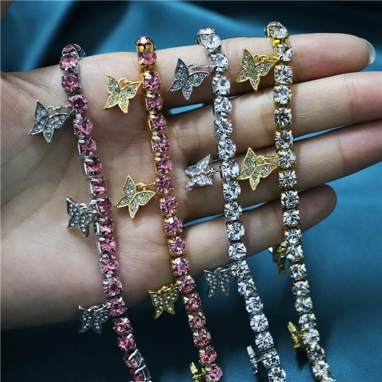 Butterfly Anklet Hip Hop Jewelry for Women High Quality Bling Bling Iced Out Chain Fashion Charm Adjustable Anklet Party Gifts