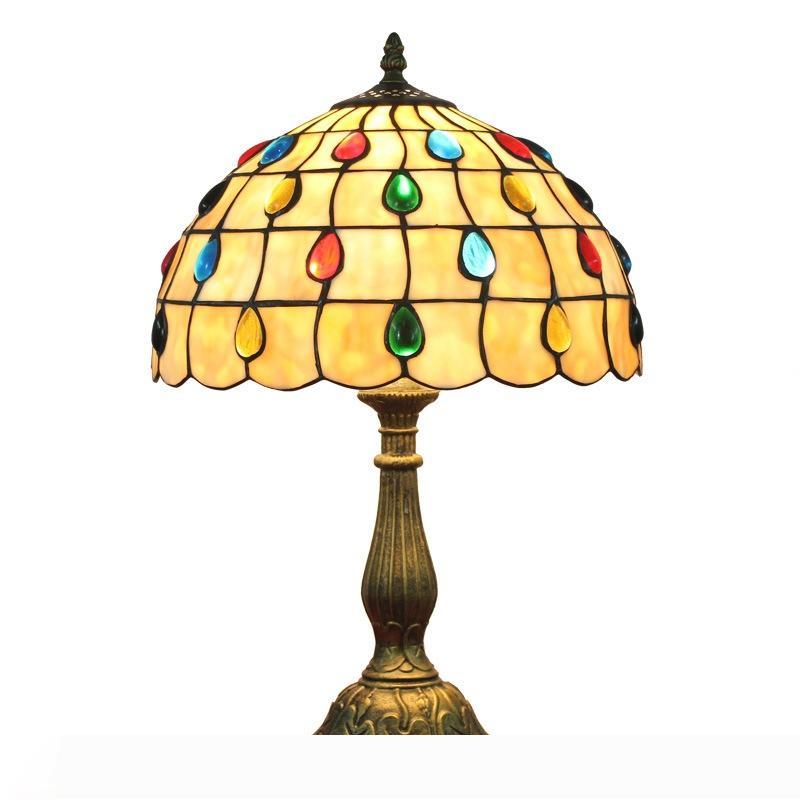 

European retro creative Tiffany stained glass bedroom bedside table lamp bar restaurant bead lamp living room lighting TF052