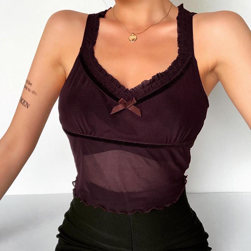 Unisex hot sale in Europe and America 2020 sexy slim bottoming vest sexy frills mesh chest small sling fashion all-match, Brown
Unisex hot sale in Europe and America 2020 sexy slim bottoming vest sexy frills mesh chest small sling fashion all-match, Brown