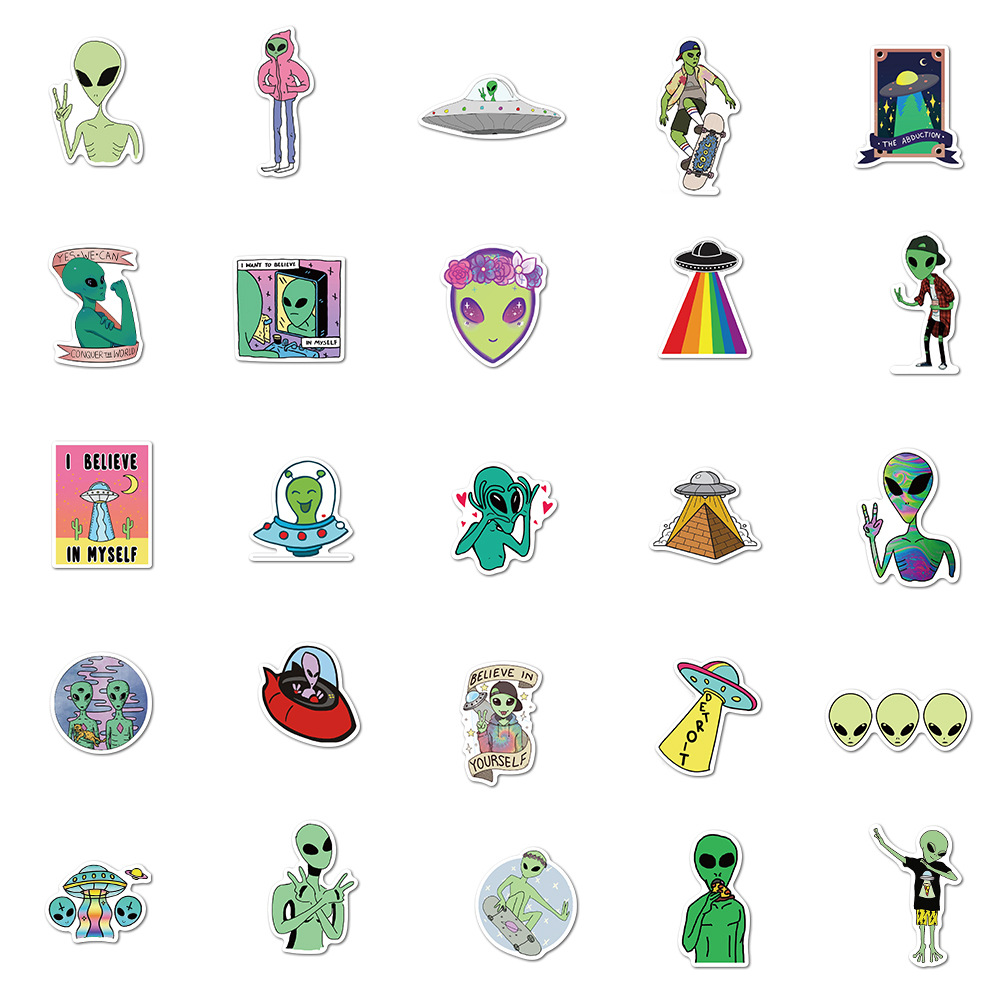 Pack of 50pcs Funny ET Stickers UFO Space Lovely Vinyl Decals Car Laptop Skateboard Computer sticker Decal Pack Lots Wholesale