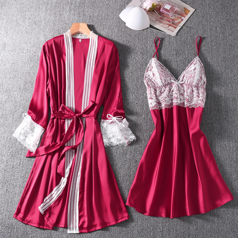 Fashion Women Sexy Lace Silk Robe & Gown Set Nightdress And Robe 2Pcs Sleepwear Suit Bathrobe Nightwear Elegant Homewear, Pink nighty
Fashion Women Sexy Lace Silk Robe & Gown Set Nightdress And Robe 2Pcs Sleepwear Suit Bathrobe Nightwear Elegant Homewear, Pink nighty