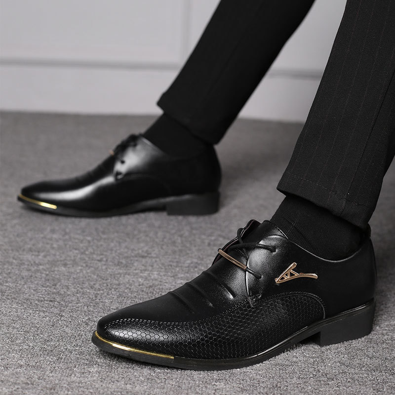 REETENE Men'S Leather Formal Shoes Lace Up Dress Shoes Oxfords Fashion Retro Elegant Work Footwear Men Dress Shoes CX200731