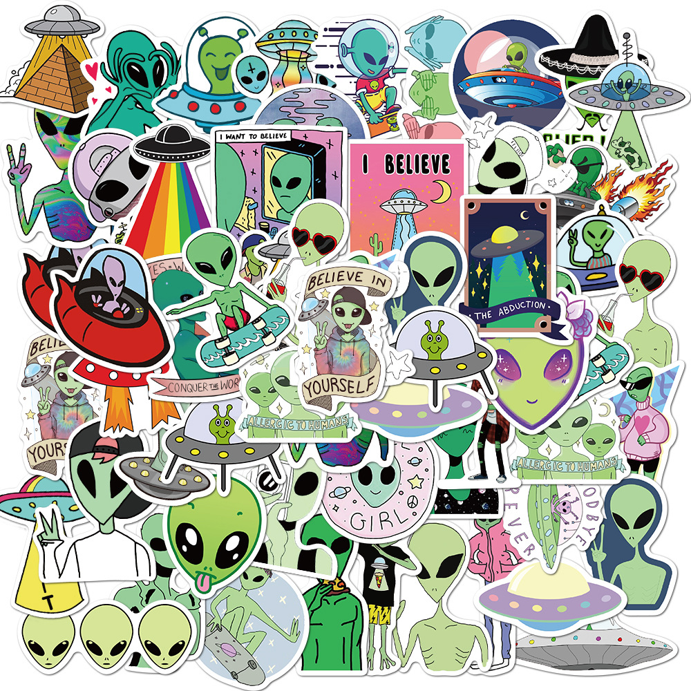 Pack of 50pcs Funny ET Stickers UFO Space Lovely Vinyl Decals Car Laptop Skateboard Computer sticker Decal Pack Lots Wholesale