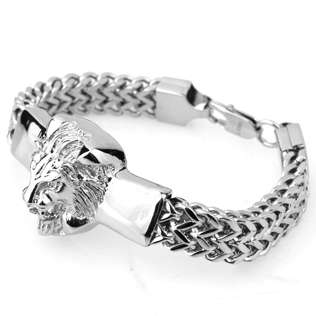 Punk Jewelry Figaro Chain Mens Bracelet Stainless Steel Silver Color/Gold Color Lion Head Bracelet Mens Cuff Bracelet 8.66 inch CX200724