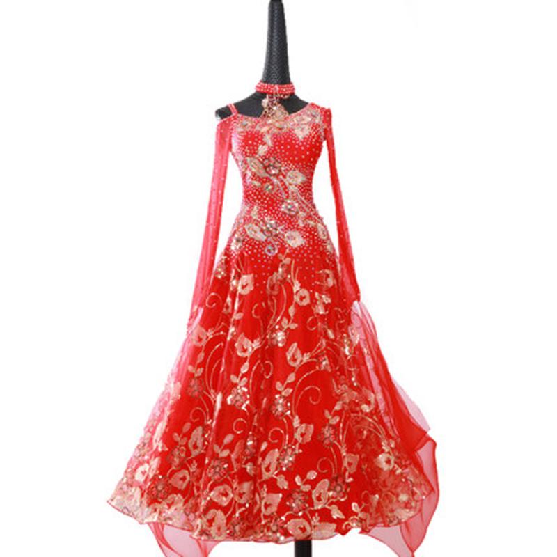 Modern dance competition skirt new dress high-end ballroom dance waltz dress ballroom performance, Red
Modern dance competition skirt new dress high-end ballroom dance waltz dress ballroom performance, Red