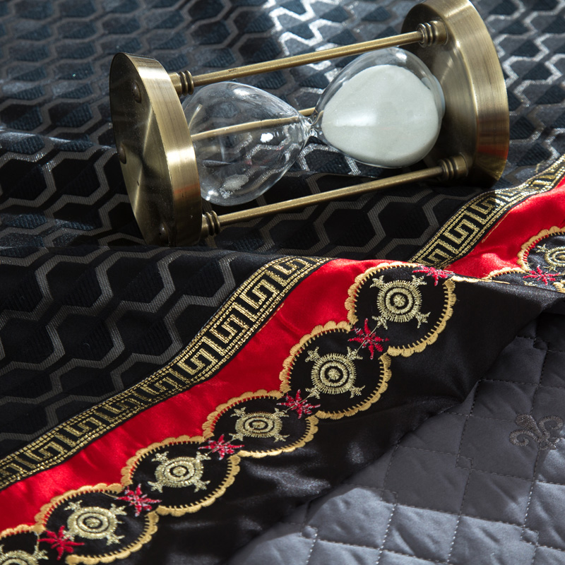 2020 Luxury Silk Cotton Jacquard Black Bedding Set Quilt Cover Sets Flat Bed Sheet Pillowcases Queen King Size 4/6/8/9Pcs