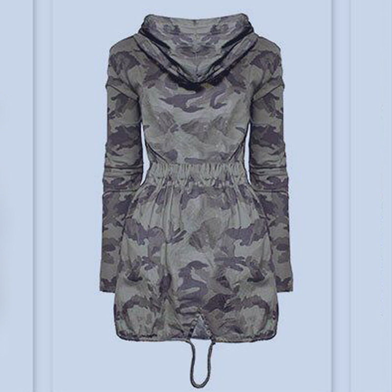 Womens Casual Long Hooded Coat Jacket Loose Zipper Army Camouflage Outwear Streetwear CX200725