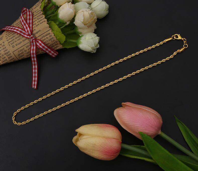 HIPHOP Men women Necklace plating 18KC Gold 3MM Rope chain Necklace 16"/18"/20"/22"/24" /26"//28" /30" for Pen