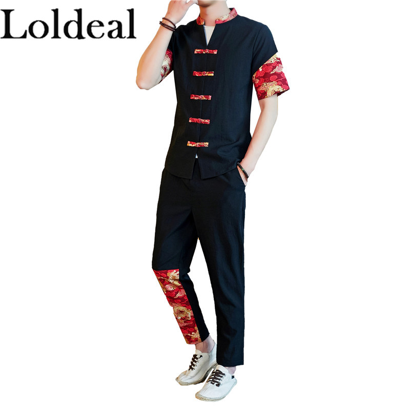 Loldeal Chinese Style Short-sleeved Shirt Set Men's Cotton and Linen Color Matching Printing Retro Button Hanfu + Pants, Black
Loldeal Chinese Style Short-sleeved Shirt Set Men's Cotton and Linen Color Matching Printing Retro Button Hanfu + Pants, Black