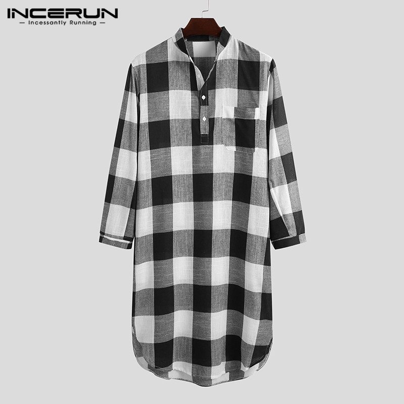 INCERUN Fashion Plaid Sleep Robes Mens Long Sleeve V Neck Sleepwear Leisure Loose Cotton Lattice Homewear Casual Bathrobes -5XL, Black
INCERUN Fashion Plaid Sleep Robes Mens Long Sleeve V Neck Sleepwear Leisure Loose Cotton Lattice Homewear Casual Bathrobes -5XL, Black