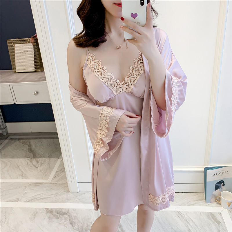 Summer Pink sexy lace trim faux silk bathrobe + mini nightdress two pieces women's robe & gown sets sleepwear womens sleep set, 0353 green
Summer Pink sexy lace trim faux silk bathrobe + mini nightdress two pieces women's robe & gown sets sleepwear womens sleep set, 0353 green