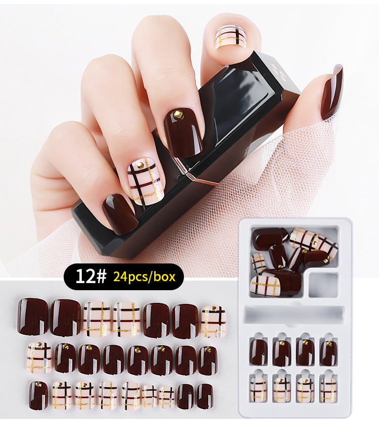NAF007 Detachable 24pcs Designed Crystal False Nail Artificial Tips Set Full Cover for Decorated Short Press On Nails Extension decoration