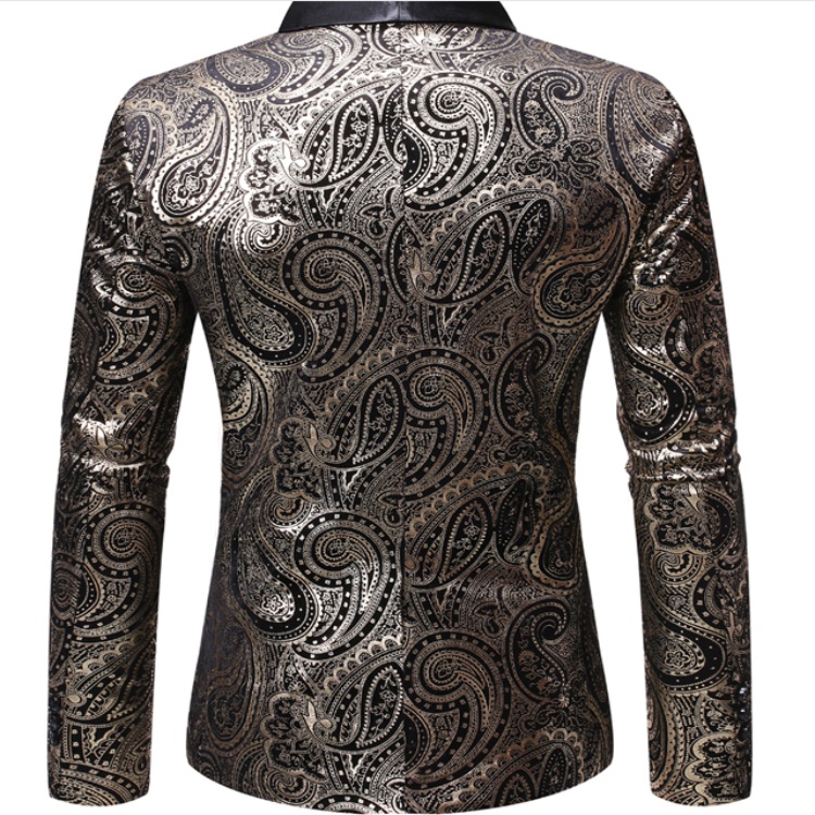 Fashion European Style Casual Men Coat Bronzing Printing Tuxedos Party Business Peaked Lapel Blazer Men Suits Shipped within 5 days