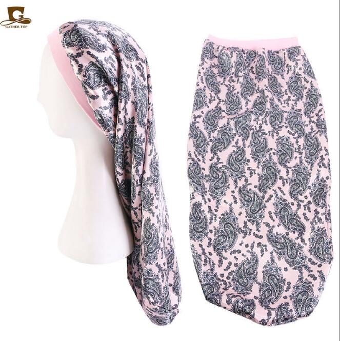 Long Hair Sock Cap Sleep Hat Wrap Night Cap Hair Care Bonnet Nightcap Women Wide Band Elastic Satin Hat Headcover Baggy Protect GD445