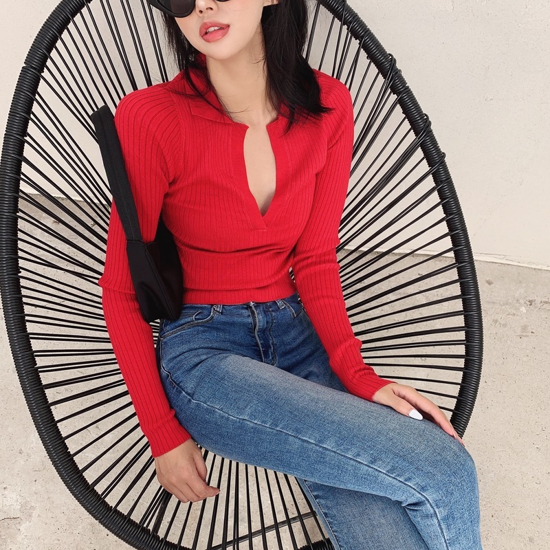 Fall ladies polo shirt women long sleeve crop top white solid cropped polo shirts mujer sexy t shirts Korean streetwear MX200721
