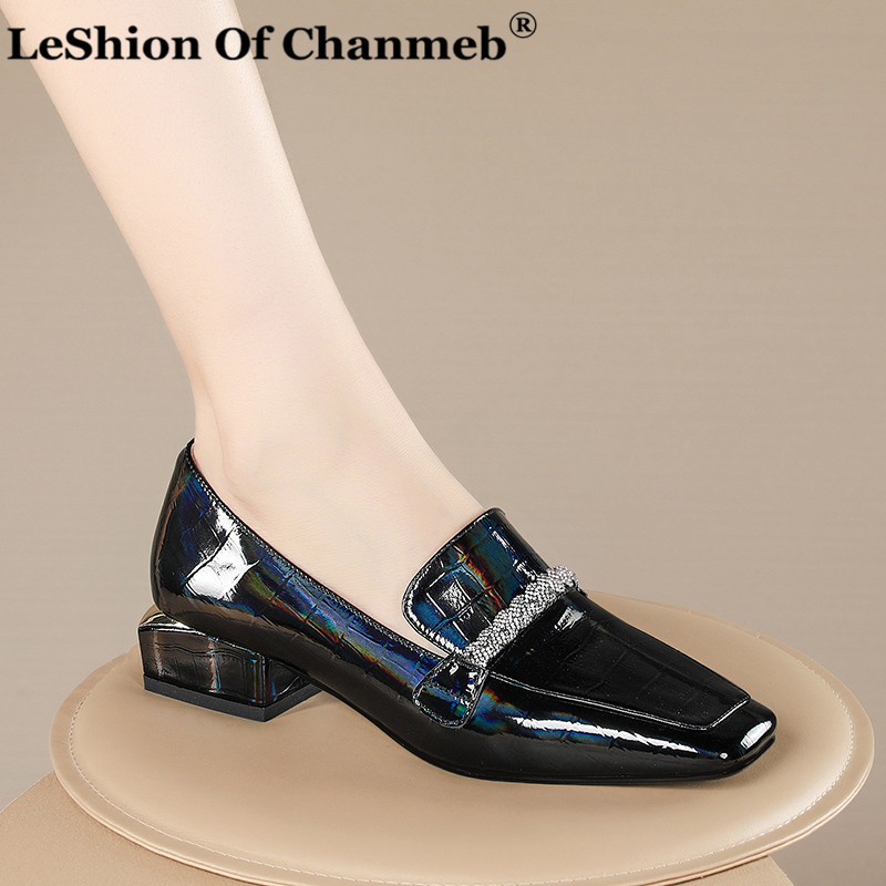 High Heels Women's Pumps Natural Genuine Leather Square Heels Loafers Rhinestone Cow Patent Leather Square Toe Shoes Lady 34-42, Black
High Heels Women's Pumps Natural Genuine Leather Square Heels Loafers Rhinestone Cow Patent Leather Square Toe Shoes Lady 34-42, Black