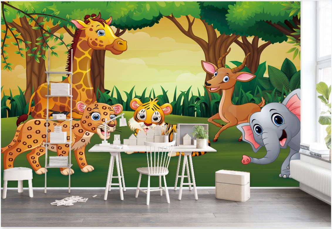 Custom Silk photo wallpaper 3d Cartoon mural beautiful forest animal park children's room background wall papers painting decoration