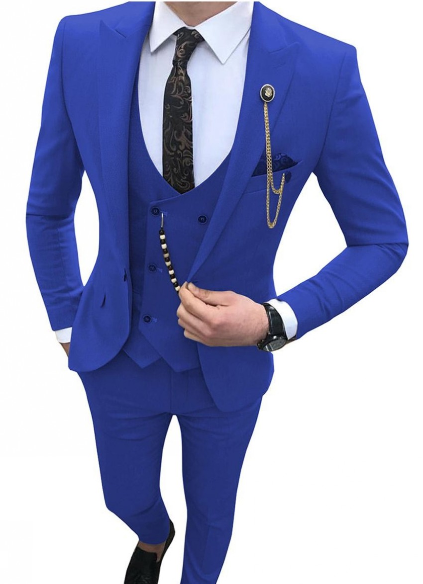 Excellent Red 3 Piece Suit Men Wedding Tuxedos Peak Lapel Groom Tuxedos Men Business Dinner Prom Blazer(Jacket+Pants+Tie+Vest) 665
