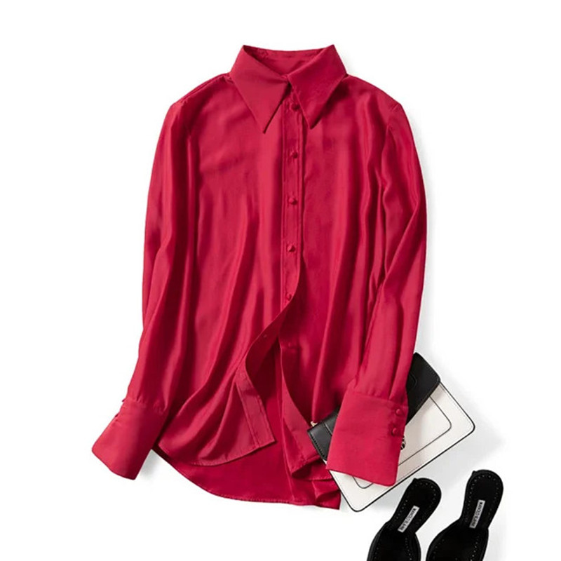 100% Silk New Red Blouse For Women Shirt Elegant Long Sleeve Ladies Simple Blouse And Tops
100% Silk New Red Blouse For Women Shirt Elegant Long Sleeve Ladies Simple Blouse And Tops