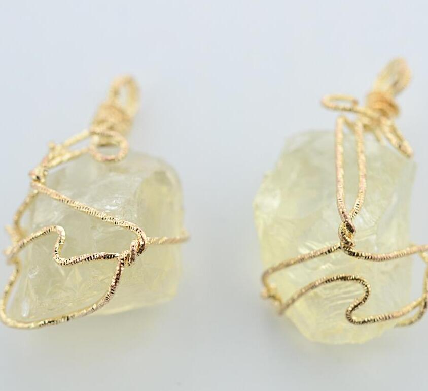 pretty Nature Stone Pendants amethyst Rose Quartz White crystal Lemon crystal fluorite Charms Stone For Necklace GD475