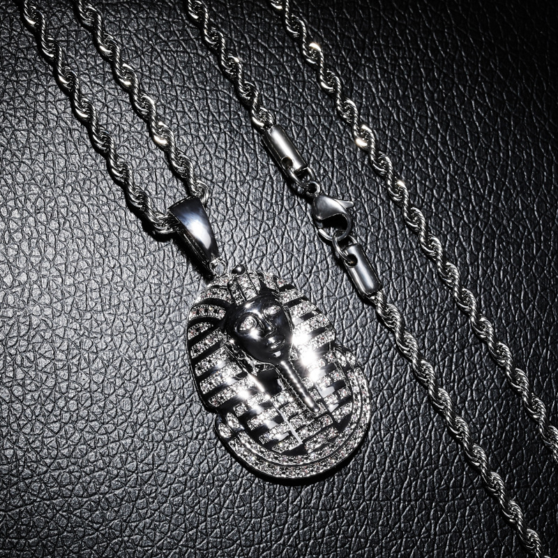 18K Gold Silver Iced out Egyptian Pharaoh copper Crystal Zircon Diamonds Pendant Necklace Vacuum Plated Jewelry pop Necklace