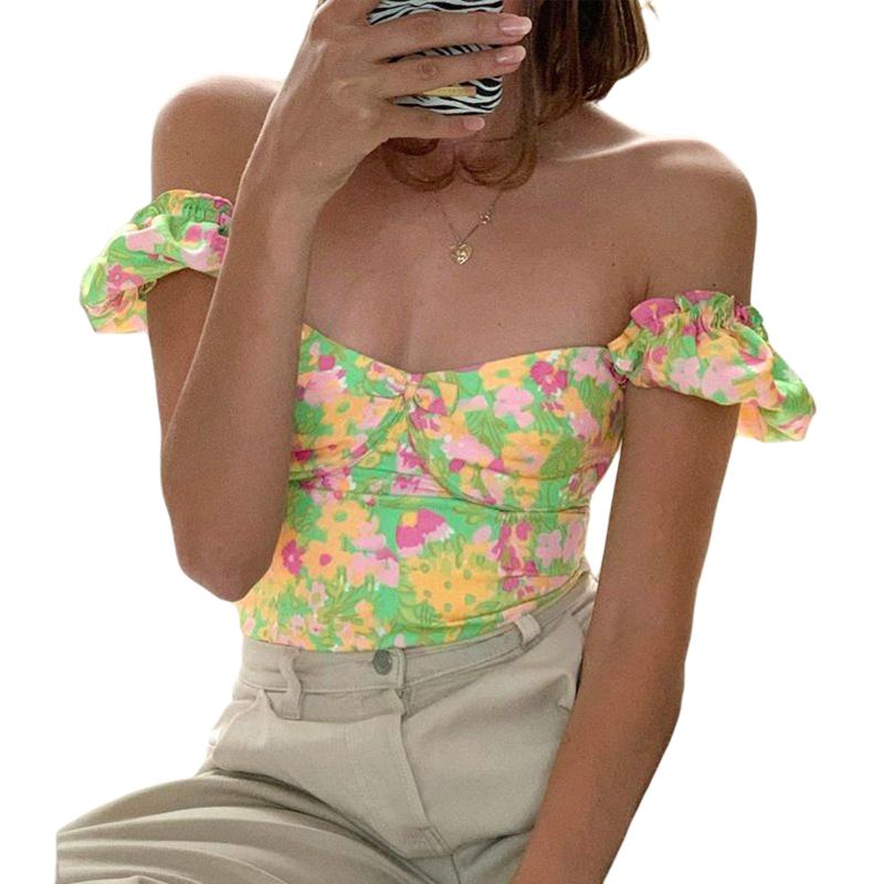 Women Summer Puff Sleeve Top V-neck Low Collar Floral Blouse Female Slim Skinny Crop Tops, As pic
Women Summer Puff Sleeve Top V-neck Low Collar Floral Blouse Female Slim Skinny Crop Tops, As pic