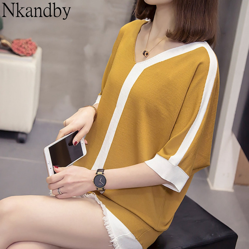 Plus Size Knitted Pullovers 2020 Spring Summer Women Fashion V Neck Knit Tops Half Sleeve Patchwork Oversized Sweater Knitwear, Black
Plus Size Knitted Pullovers 2020 Spring Summer Women Fashion V Neck Knit Tops Half Sleeve Patchwork Oversized Sweater Knitwear, Black