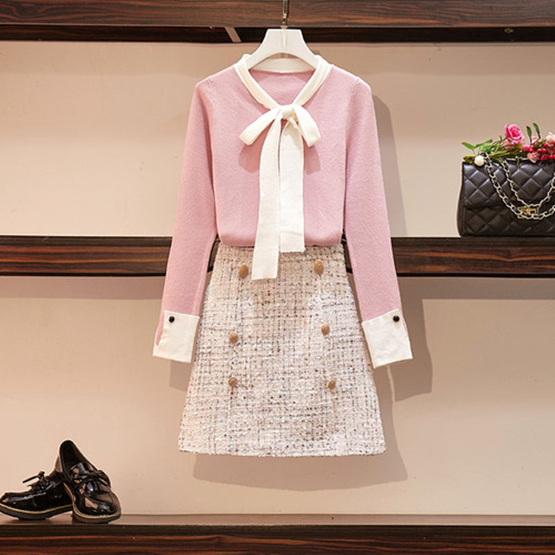 S-XL Autumn Winter 2 Piece Set Tracksuit Women Elegant Sweet Bow Tie Collar knitwear Top+High Waist Tweed Skirt Ladies Outfits T200325, Pink
S-XL Autumn Winter 2 Piece Set Tracksuit Women Elegant Sweet Bow Tie Collar knitwear Top+High Waist Tweed Skirt Ladies Outfits T200325, Pink