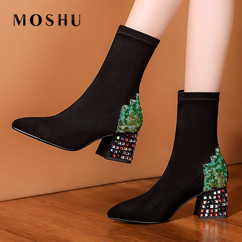 2020 Women Boots Mid-Tube Boots Stretch Rhinestone Fashion Winter Thick With Pointed Toe Women Shoes, Blue
2020 Women Boots Mid-Tube Boots Stretch Rhinestone Fashion Winter Thick With Pointed Toe Women Shoes, Blue