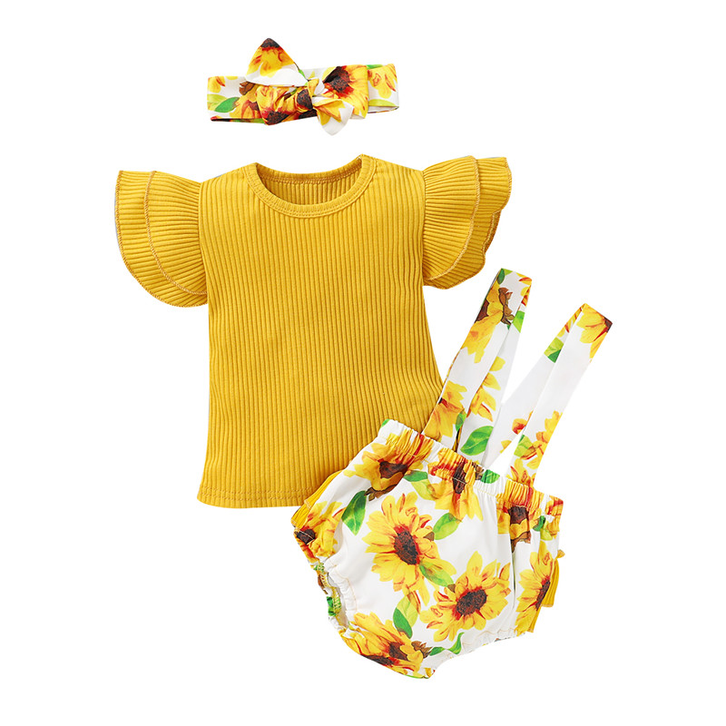 PUDCOCO 2Pcs Baby Girl Clothes Set Solid Color Flutter Sleeve Tops Ribbed T-shirt+ Floral Suspender Pants Set+ Headband 3-24M, As pic 
PUDCOCO 2Pcs Baby Girl Clothes Set Solid Color Flutter Sleeve Tops Ribbed T-shirt+ Floral Suspender Pants Set+ Headband 3-24M, As pic