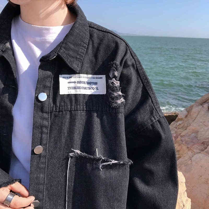 NiceMix Spring Denim Coat Women Long Sleeve Plus Size Printed Jean Jacket Hole Boyfriend Style Streetwear Jackets Overcoat T200113