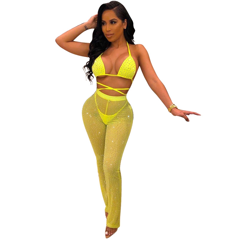Sexy Three Piece Set Women Summer Clothes Bikini Push Up Rhinestone Crop Top Mesh Pants Set Three Piece Suit Beach Club Outfits, White
Sexy Three Piece Set Women Summer Clothes Bikini Push Up Rhinestone Crop Top Mesh Pants Set Three Piece Suit Beach Club Outfits, White