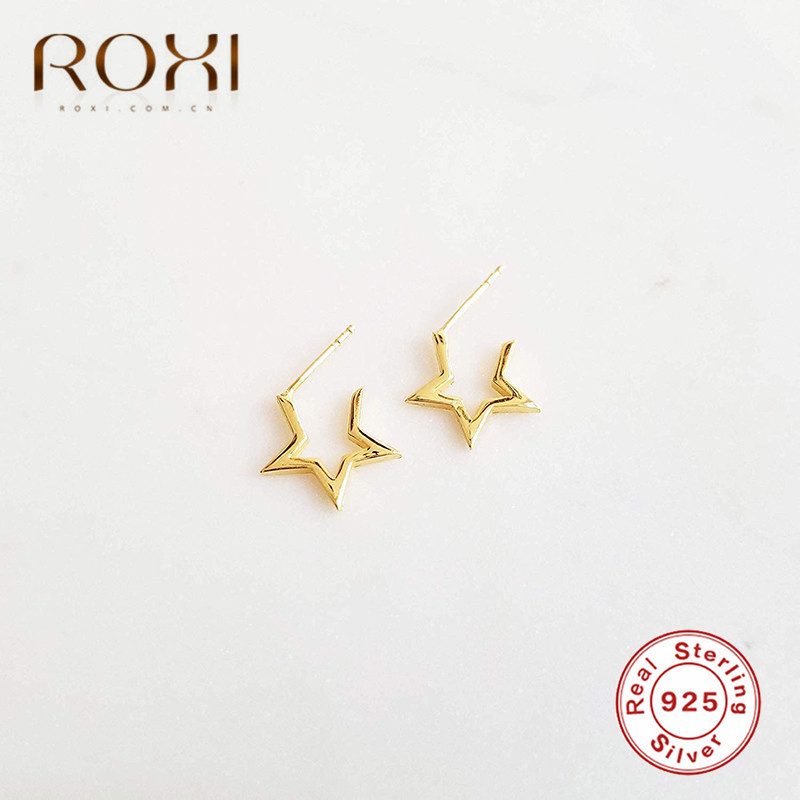 ROXI 925 Sterling Silver Exquisite Stud for Women Jewelry Hollow Five-pointed Star Earrings Piercing Ear Studs