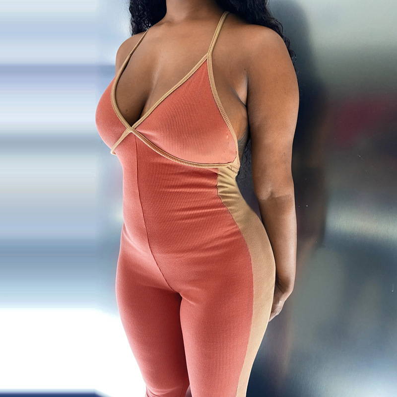 2020 sleeveless backless patchwork sexy jumpsuit summer women fashion streetwear outfits bodycon jumper, Blue 
2020 sleeveless backless patchwork sexy jumpsuit summer women fashion streetwear outfits bodycon jumper, Blue