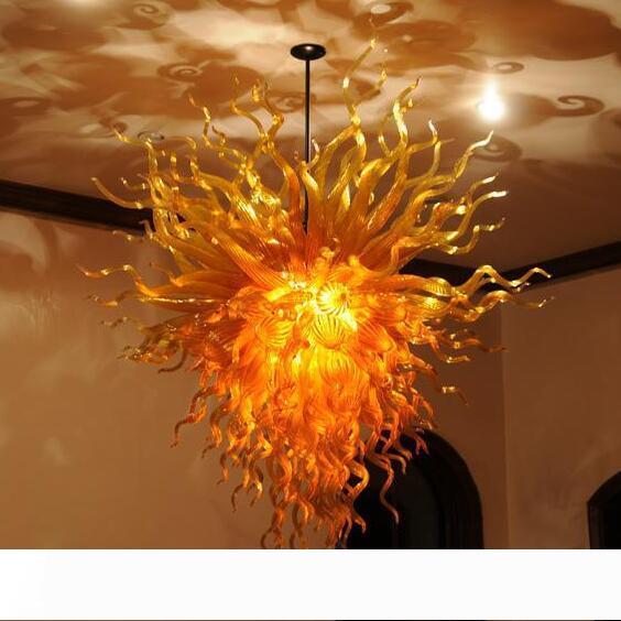 Modern Amber Glass Large Pendant Light Fixtures Hotel Home Living Room Art Decoration Hand Blown Glass LED Chandelier Lighting