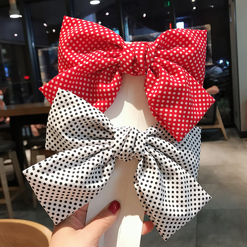 2020 New Retro Polka Dot Hairpin Female Cute Fairy Bow Spring Clip Mori Female Ponytail Hairpin Hair Accessories Wholesale