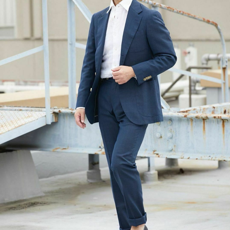Navy Blue Mens Suit Hot Selling Two Button Peaked Lapel Groom Wedding Prom Party Dinner Tuxedos Custom Made 3 Pieces