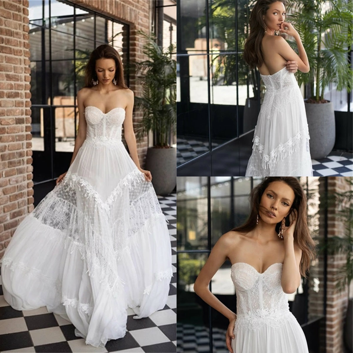 Rish Bridal Bohemian Wedding Dresses Sexy Sweetheart Neck Lace Appliqued Beach Bridal Gowns Robe de Mariee Backless Country Wedding Dress