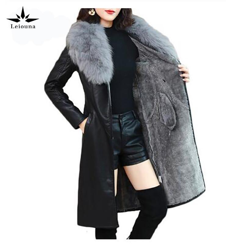 Faux Thick Warm Fur Collar Slim Long Coat Leather Jacket High Street Femme Fashion Winter Women Turn-down Collar
Faux Thick Warm Fur Collar Slim Long Coat Leather Jacket High Street Femme Fashion Winter Women Turn-down Collar